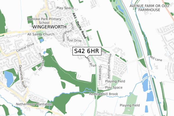 S42 6HR map - small scale - OS Open Zoomstack (Ordnance Survey)