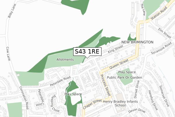 S43 1RE map - large scale - OS Open Zoomstack (Ordnance Survey)