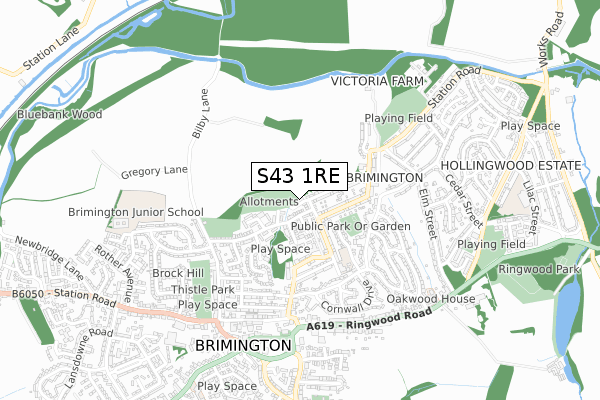 S43 1RE map - small scale - OS Open Zoomstack (Ordnance Survey)