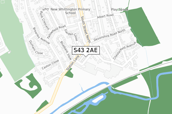 S43 2AE map - large scale - OS Open Zoomstack (Ordnance Survey)