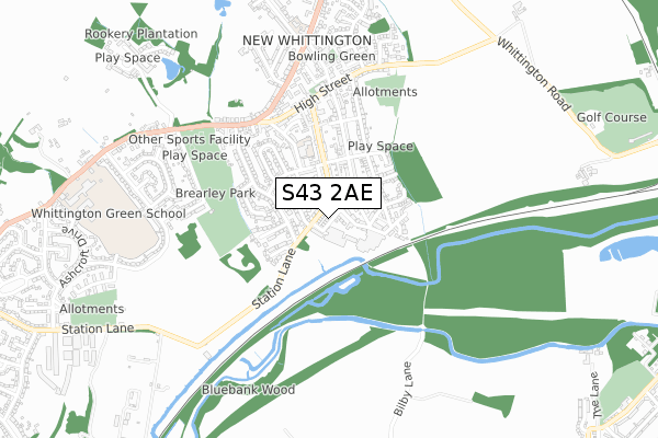 S43 2AE map - small scale - OS Open Zoomstack (Ordnance Survey)