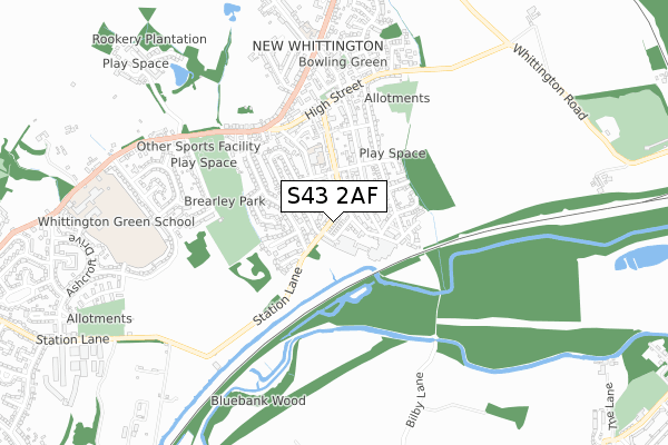 S43 2AF map - small scale - OS Open Zoomstack (Ordnance Survey)