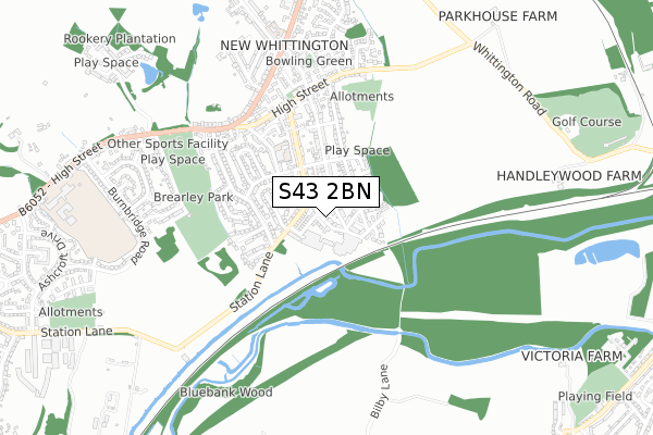 S43 2BN map - small scale - OS Open Zoomstack (Ordnance Survey)