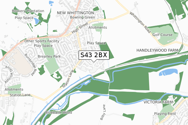 S43 2BX map - small scale - OS Open Zoomstack (Ordnance Survey)