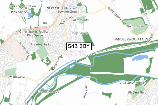 S43 2BY map - small scale - OS Open Zoomstack (Ordnance Survey)