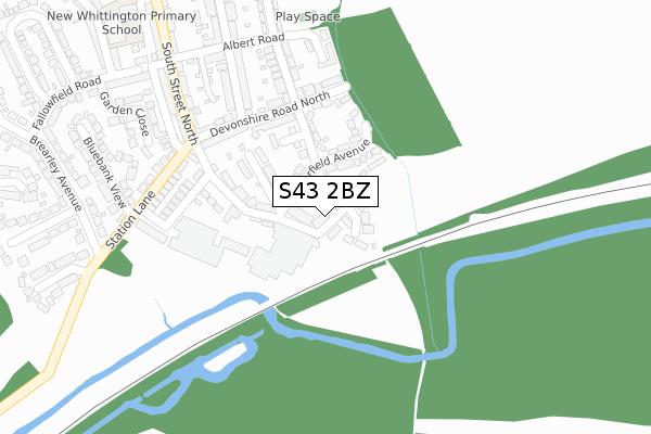 S43 2BZ map - large scale - OS Open Zoomstack (Ordnance Survey)