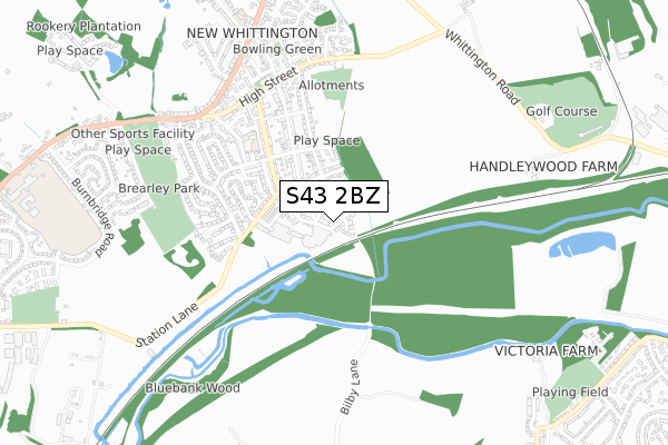 S43 2BZ map - small scale - OS Open Zoomstack (Ordnance Survey)