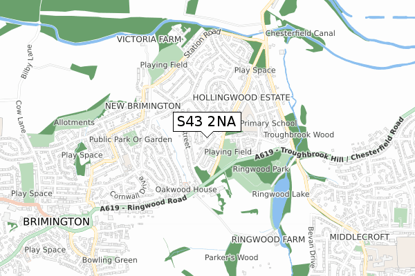S43 2NA map - small scale - OS Open Zoomstack (Ordnance Survey)