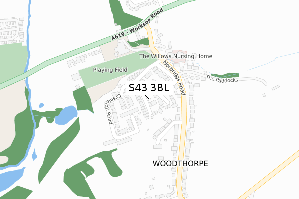 S43 3BL map - large scale - OS Open Zoomstack (Ordnance Survey)