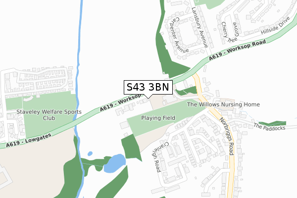 S43 3BN map - large scale - OS Open Zoomstack (Ordnance Survey)