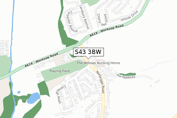 S43 3BW map - large scale - OS Open Zoomstack (Ordnance Survey)