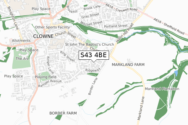 S43 4BE map - small scale - OS Open Zoomstack (Ordnance Survey)