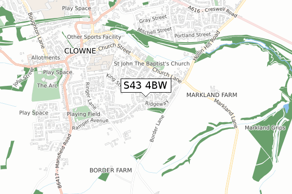 S43 4BW map - small scale - OS Open Zoomstack (Ordnance Survey)