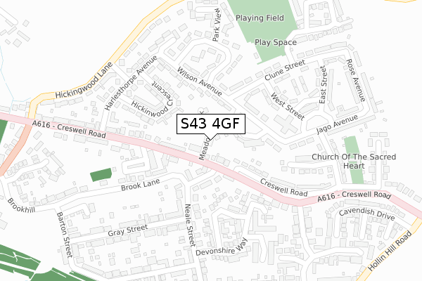 S43 4GF map - large scale - OS Open Zoomstack (Ordnance Survey)
