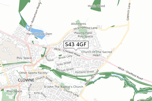 S43 4GF map - small scale - OS Open Zoomstack (Ordnance Survey)