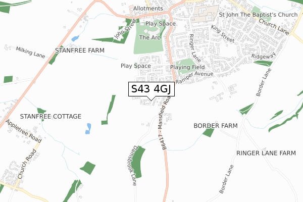 S43 4GJ map - small scale - OS Open Zoomstack (Ordnance Survey) S43 4GJ map - small scale - OS Open Zoomstack (Ordnance Survey)