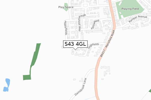 S43 4GL map - large scale - OS Open Zoomstack (Ordnance Survey)