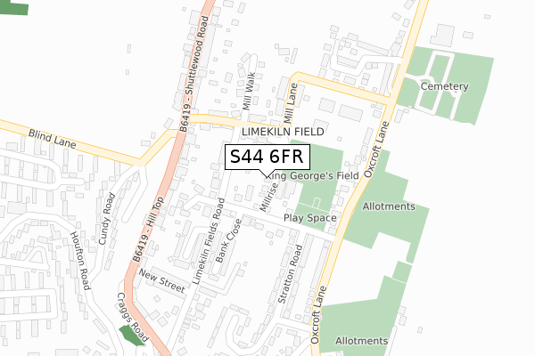 S44 6FR map - large scale - OS Open Zoomstack (Ordnance Survey)