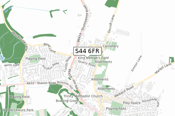 S44 6FR map - small scale - OS Open Zoomstack (Ordnance Survey)