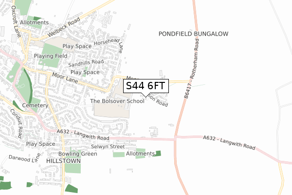 S44 6FT map - small scale - OS Open Zoomstack (Ordnance Survey)