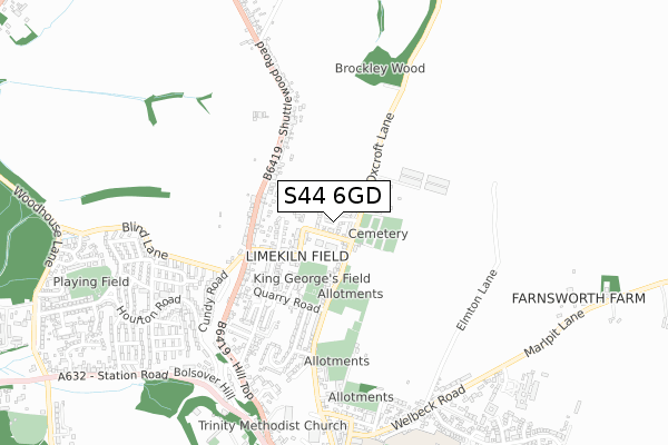 S44 6GD map - small scale - OS Open Zoomstack (Ordnance Survey)