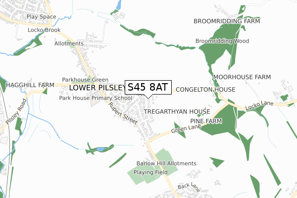 S45 8AT map - small scale - OS Open Zoomstack (Ordnance Survey)