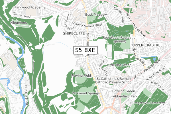 S5 8XE map - small scale - OS Open Zoomstack (Ordnance Survey)