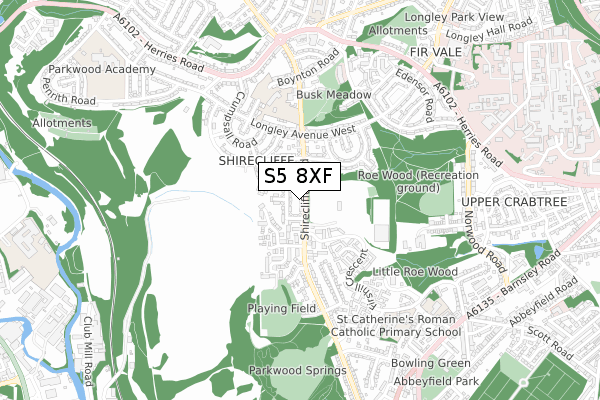 S5 8XF map - small scale - OS Open Zoomstack (Ordnance Survey)