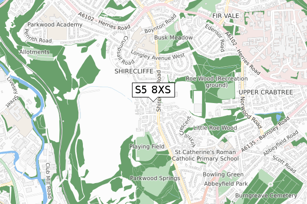 S5 8XS map - small scale - OS Open Zoomstack (Ordnance Survey)
