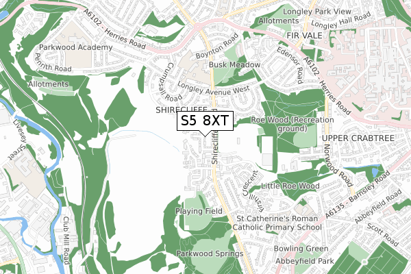 S5 8XT map - small scale - OS Open Zoomstack (Ordnance Survey)