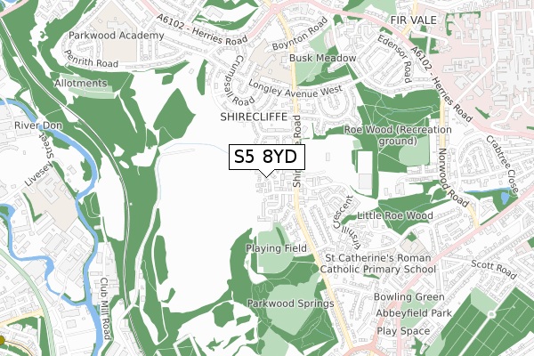 S5 8YD map - small scale - OS Open Zoomstack (Ordnance Survey)