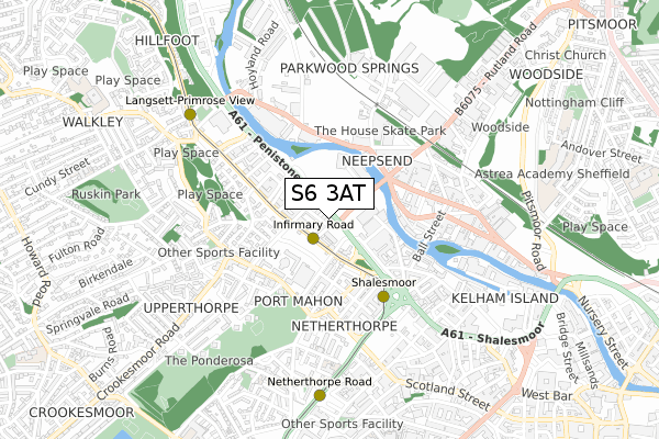 S6 3AT map - small scale - OS Open Zoomstack (Ordnance Survey)