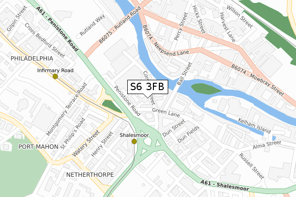 S6 3FB map - large scale - OS Open Zoomstack (Ordnance Survey)