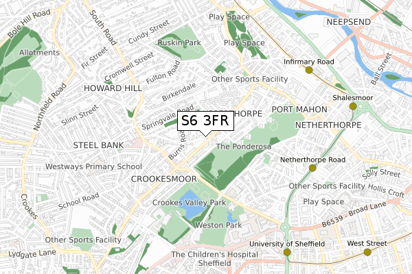 S6 3FR map - small scale - OS Open Zoomstack (Ordnance Survey)