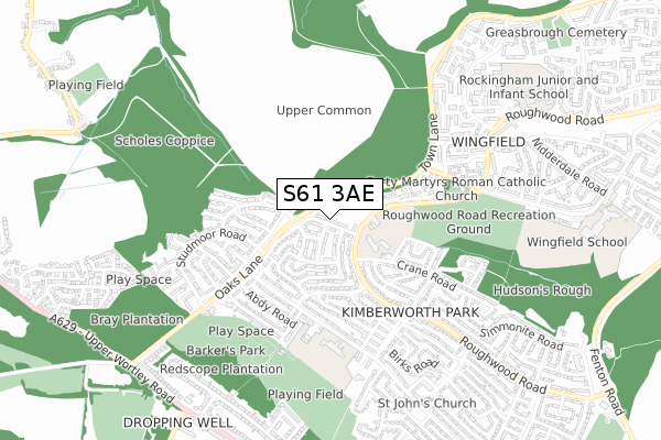 S61 3AE map - small scale - OS Open Zoomstack (Ordnance Survey)