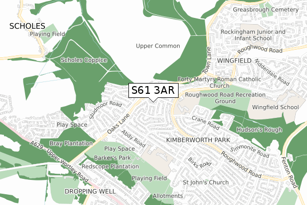 S61 3AR map - small scale - OS Open Zoomstack (Ordnance Survey)