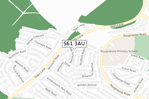 S61 3AU map - large scale - OS Open Zoomstack (Ordnance Survey)