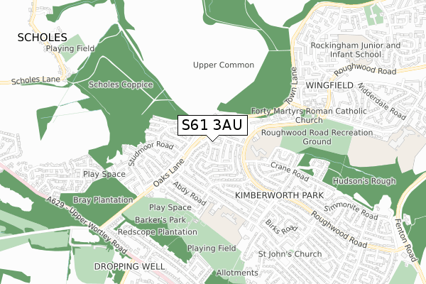 S61 3AU map - small scale - OS Open Zoomstack (Ordnance Survey)