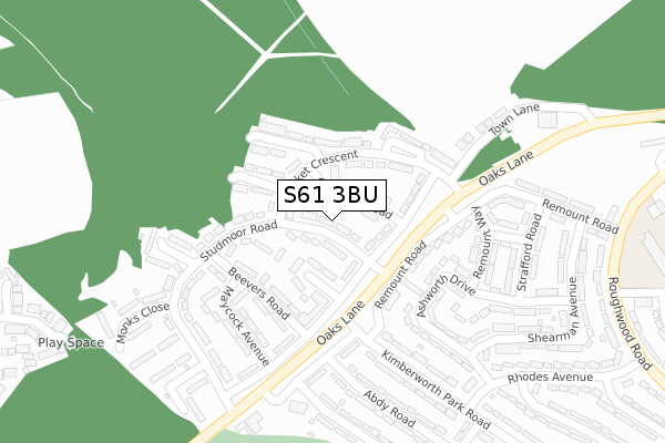 S61 3BU map - large scale - OS Open Zoomstack (Ordnance Survey)