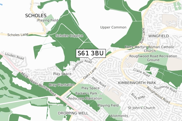 S61 3BU map - small scale - OS Open Zoomstack (Ordnance Survey)