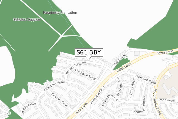 S61 3BY map - large scale - OS Open Zoomstack (Ordnance Survey)