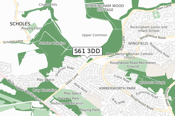 S61 3DD map - small scale - OS Open Zoomstack (Ordnance Survey)