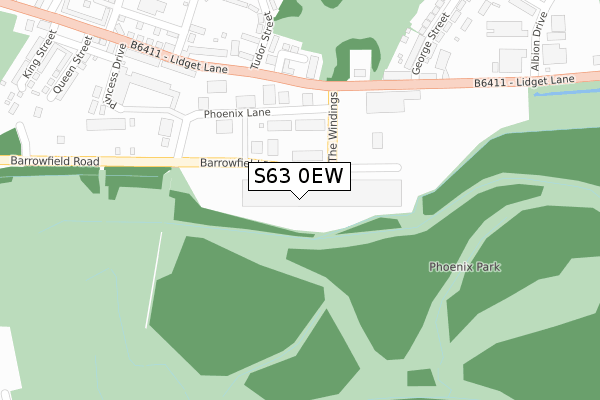 S63 0EW map - large scale - OS Open Zoomstack (Ordnance Survey)