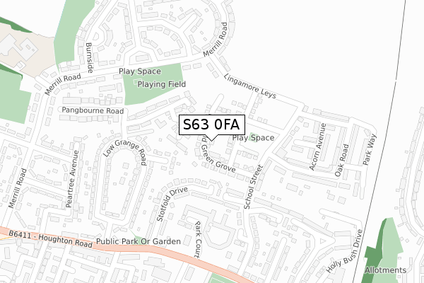 S63 0FA map - large scale - OS Open Zoomstack (Ordnance Survey)