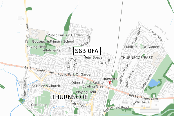 S63 0FA map - small scale - OS Open Zoomstack (Ordnance Survey)