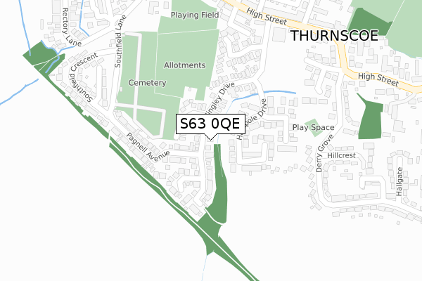 S63 0QE map - large scale - OS Open Zoomstack (Ordnance Survey)