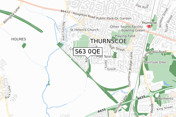 S63 0QE map - small scale - OS Open Zoomstack (Ordnance Survey)