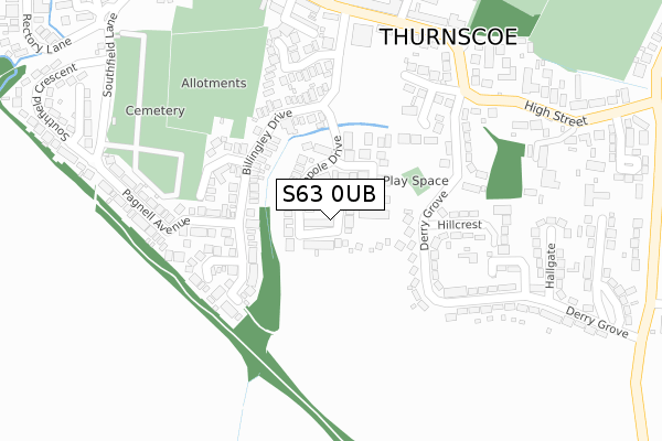 S63 0UB map - large scale - OS Open Zoomstack (Ordnance Survey)