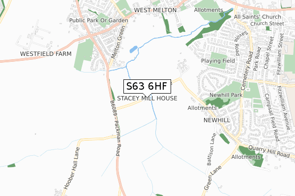 S63 6HF map - small scale - OS Open Zoomstack (Ordnance Survey)