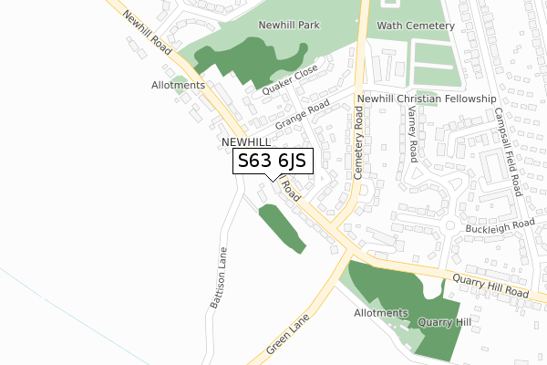 S63 6JS map - large scale - OS Open Zoomstack (Ordnance Survey)